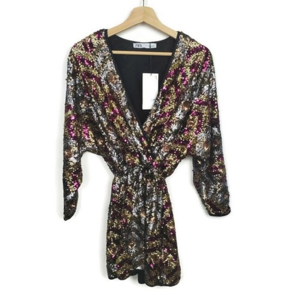 Zara Dresses & Skirts - Zara | Multi color Seqin All Over Dress Long Sleve